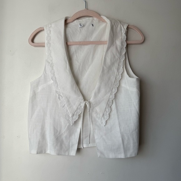 Princess Polly Haruka White Large Lace Trim Collar Tie Front Top 0 - Picture 6 of 9